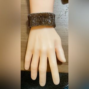 Handcrafted/handmade: silver wired and brown beaded cuff adjustable bracelet.